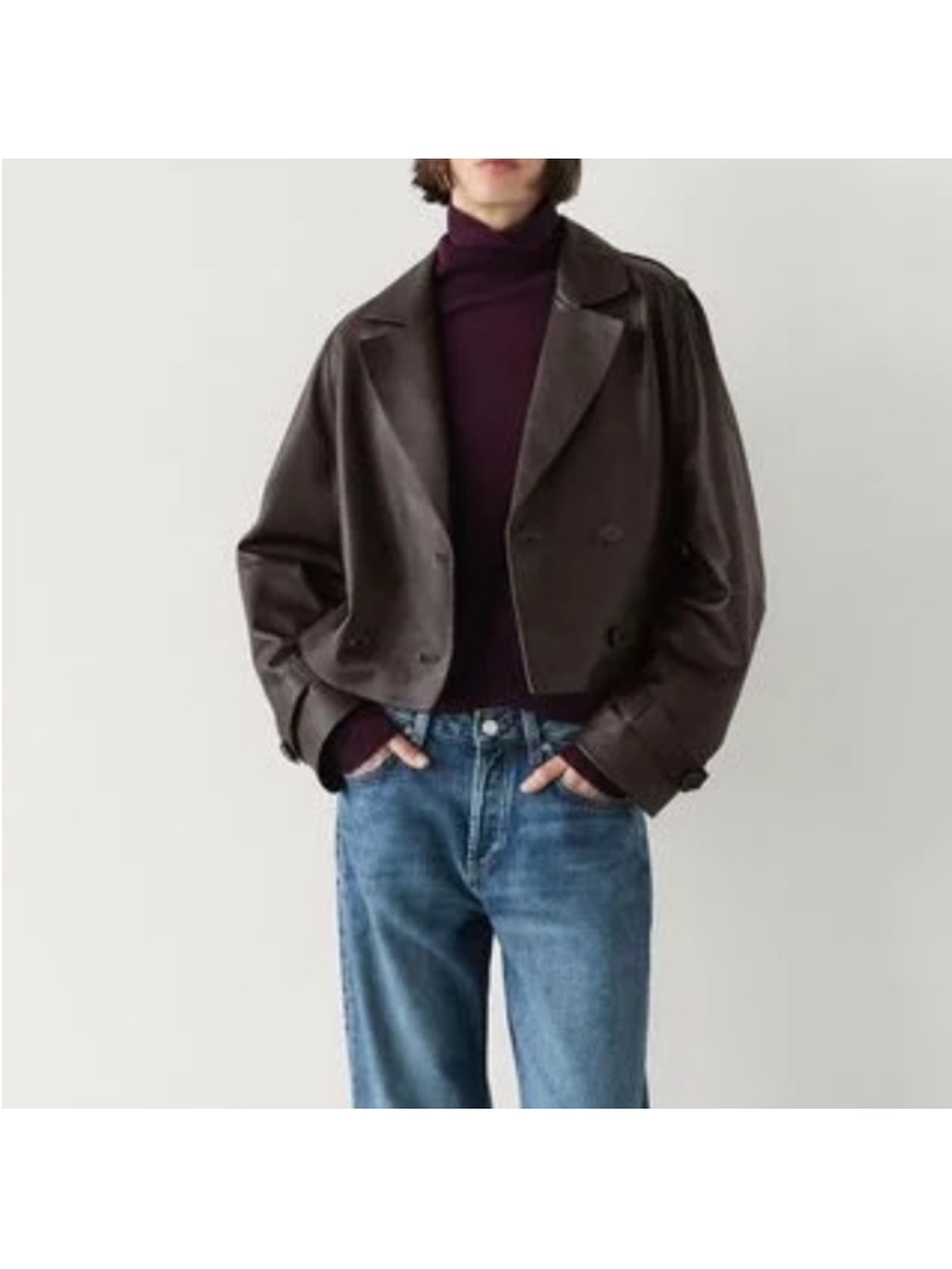 Massimo Dutti Leather Cropped Trench Jacket